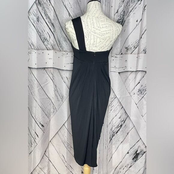 Boston Proper One Shoulder Tulip Dress Black 6 - Picture 4 of 7